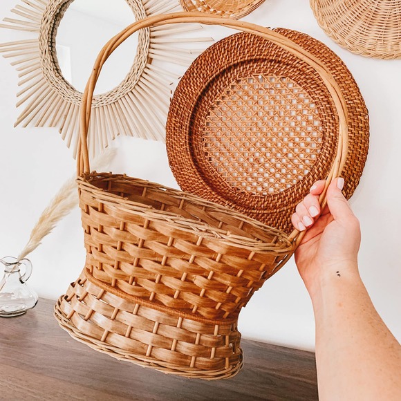 Vintage Other - Vintage Wicker Rattan Plant Stand Boho Basket